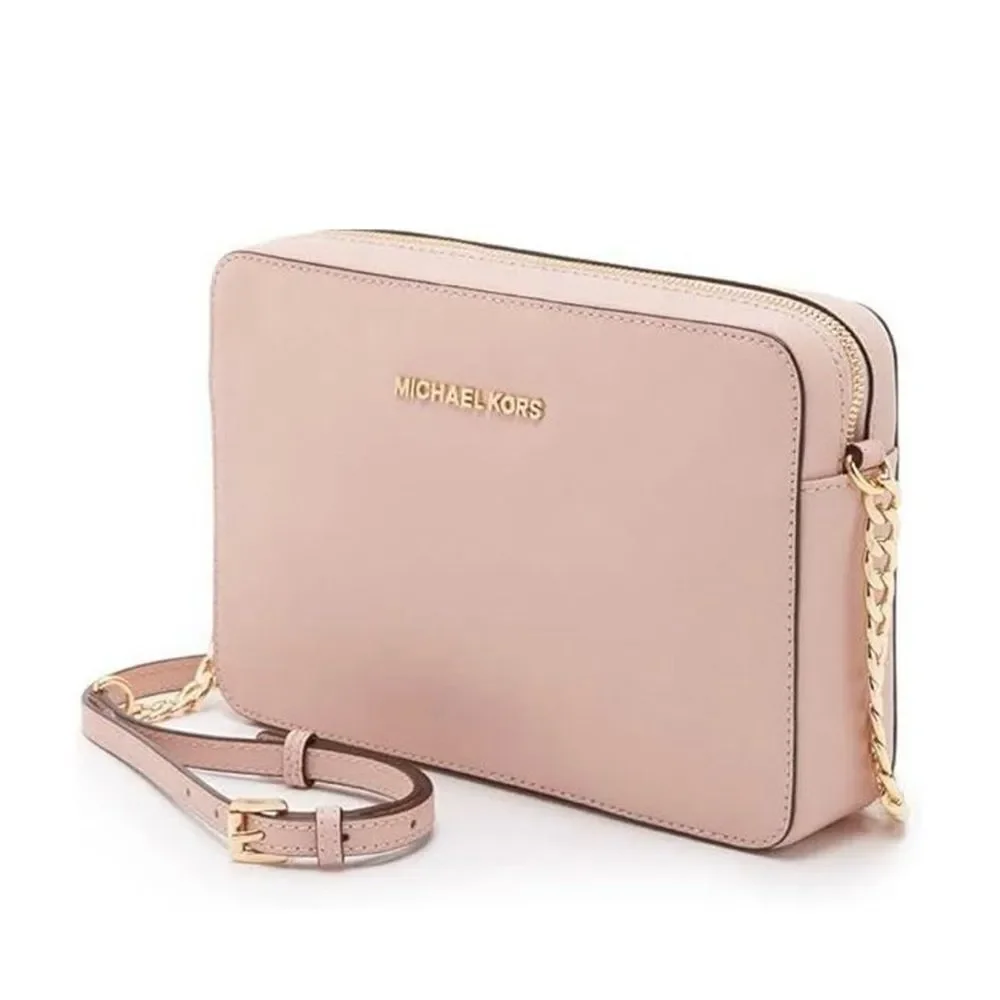Michael Kors Jet Set Large East West Powder Blush Leather Crossbody Bag